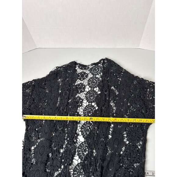 Black MOSSIMO Womens 100% Cotton Lace Boho Crochet Duster Open Cardigan M/L - Picture 7 of 8